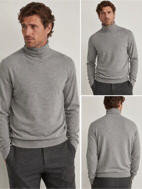 Brodie Men’s Cashmere Roll Neck Sweater Grey Size L NWT
